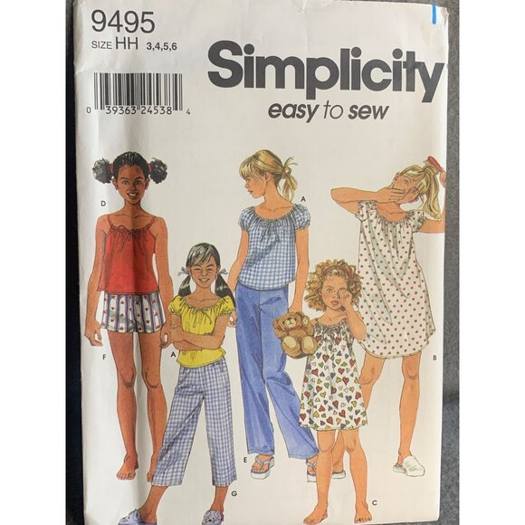 Simplicity Girl's Sleepwear Sewing Pattern Sz 3-6 9495 - Uncut - Picture 1 of 4